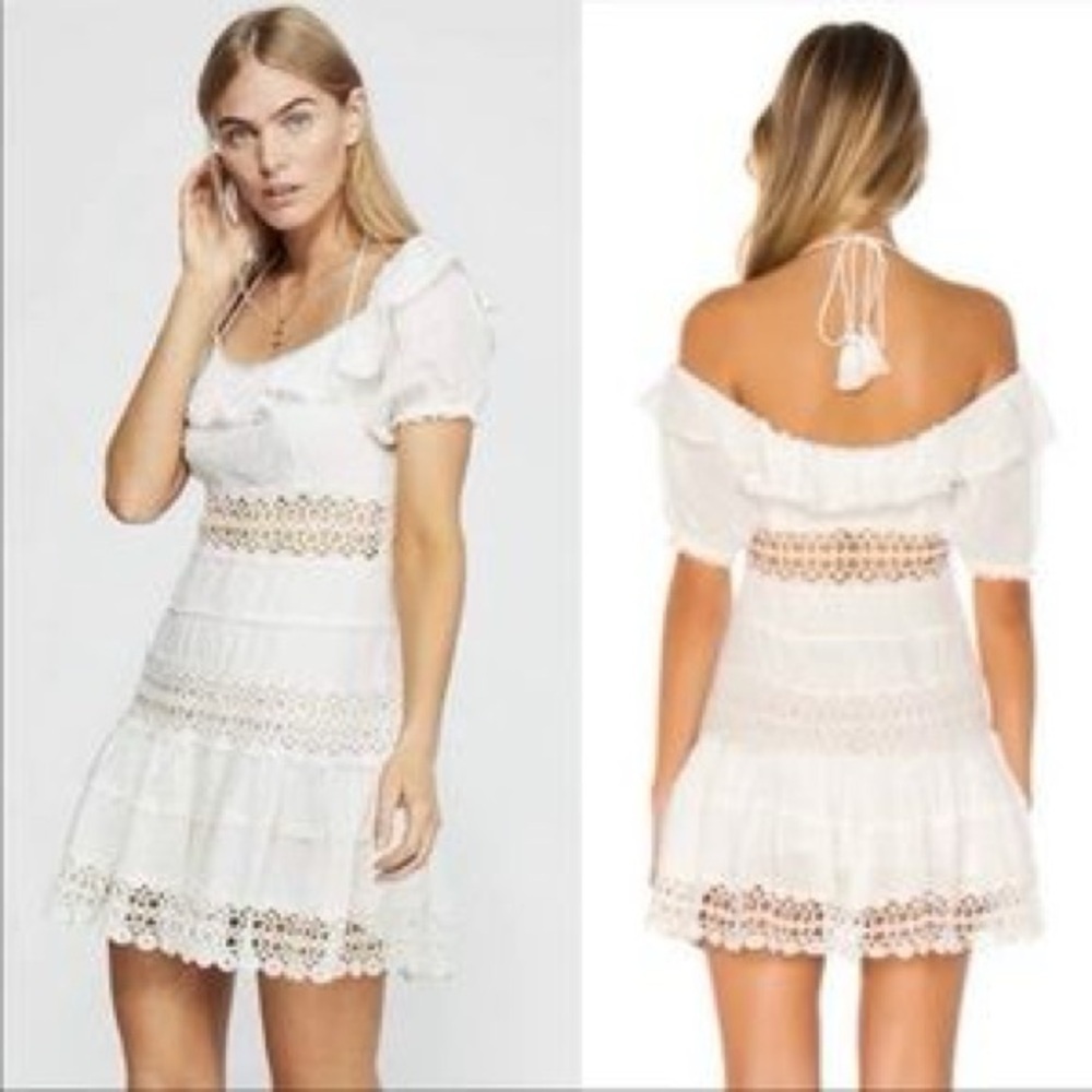 Free People Dress Womens Size 6 White Off Shoulder Lace Boho Mini - Picture 3 of 10